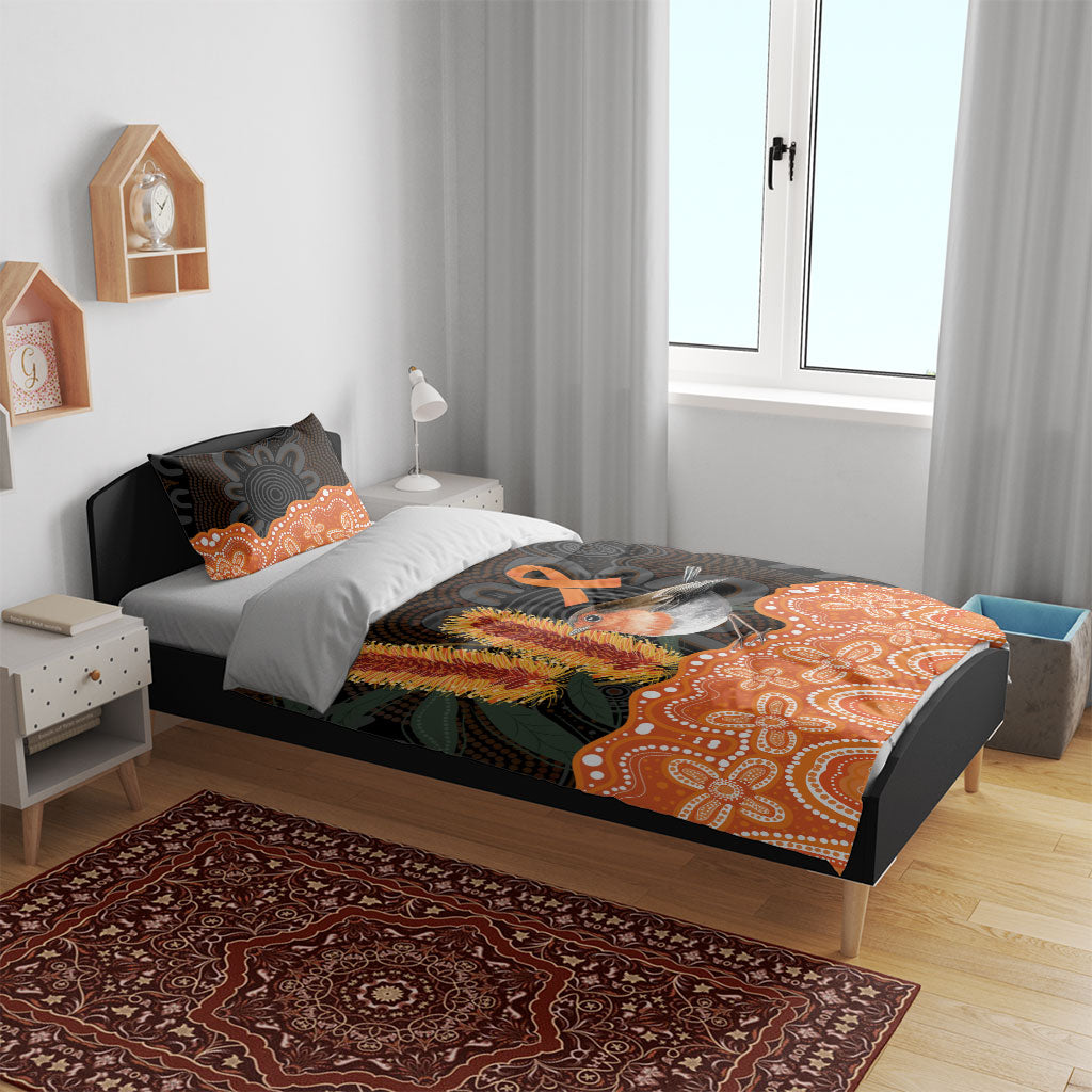 Australia Leukemia Support Bedding Set Flame Robin Bottlebrush Aboriginal Art