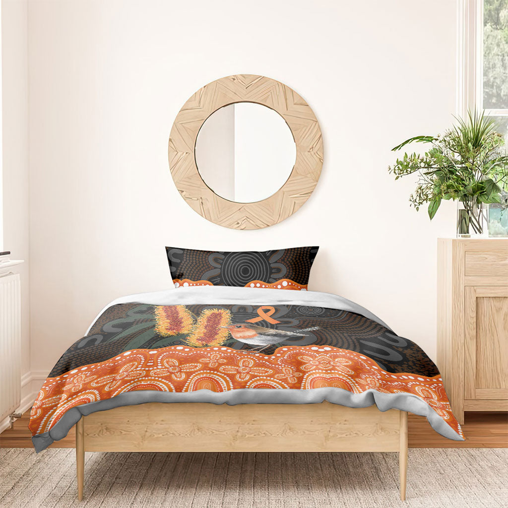 Australia Leukemia Support Bedding Set Flame Robin Bottlebrush Aboriginal Art