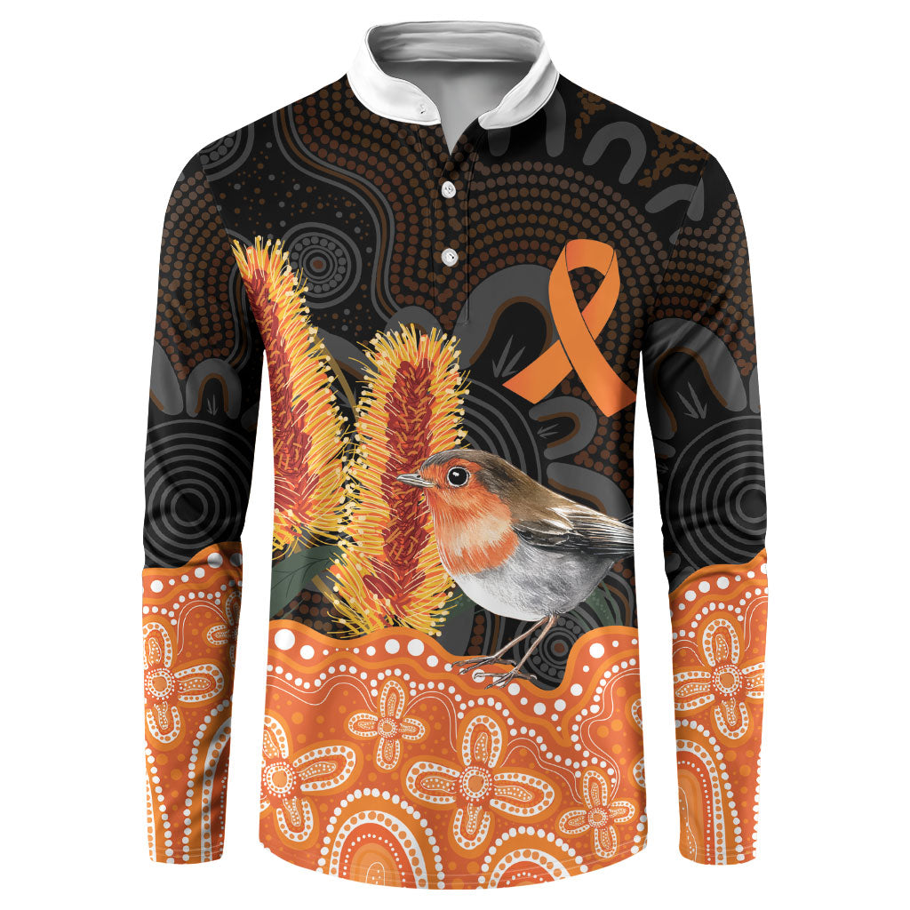 Australia Leukemia Support Button Sweatshirt Flame Robin Bottlebrush Aboriginal Art