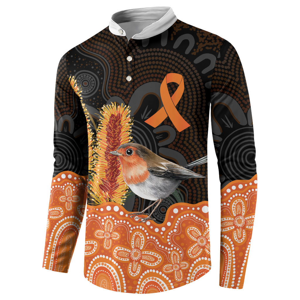 Australia Leukemia Support Button Sweatshirt Flame Robin Bottlebrush Aboriginal Art