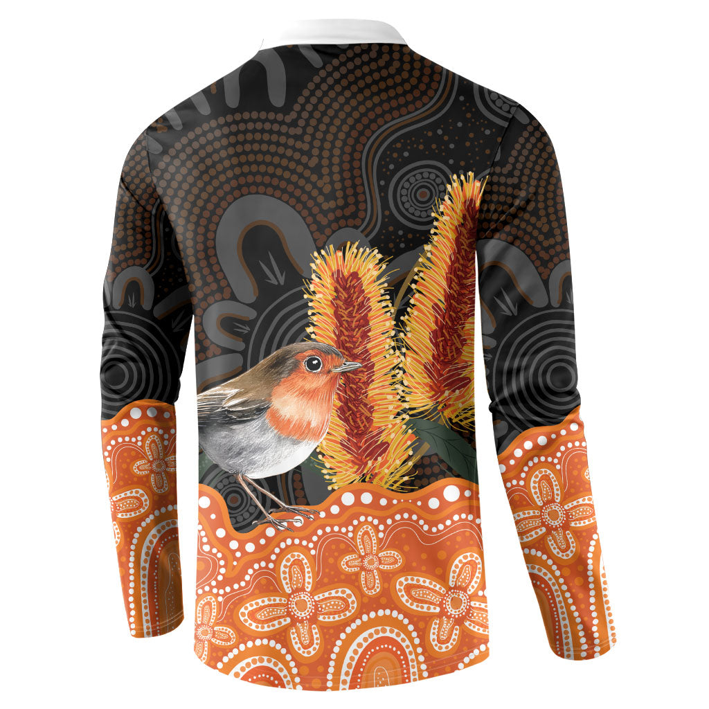 Australia Leukemia Support Button Sweatshirt Flame Robin Bottlebrush Aboriginal Art