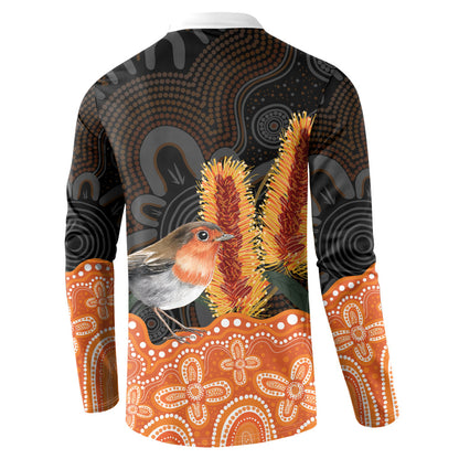 Australia Leukemia Support Button Sweatshirt Flame Robin Bottlebrush Aboriginal Art