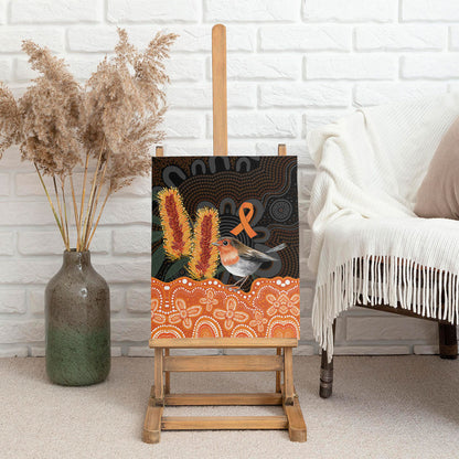 Australia Leukemia Support Canvas Wall Art Flame Robin Bottlebrush Aboriginal Art