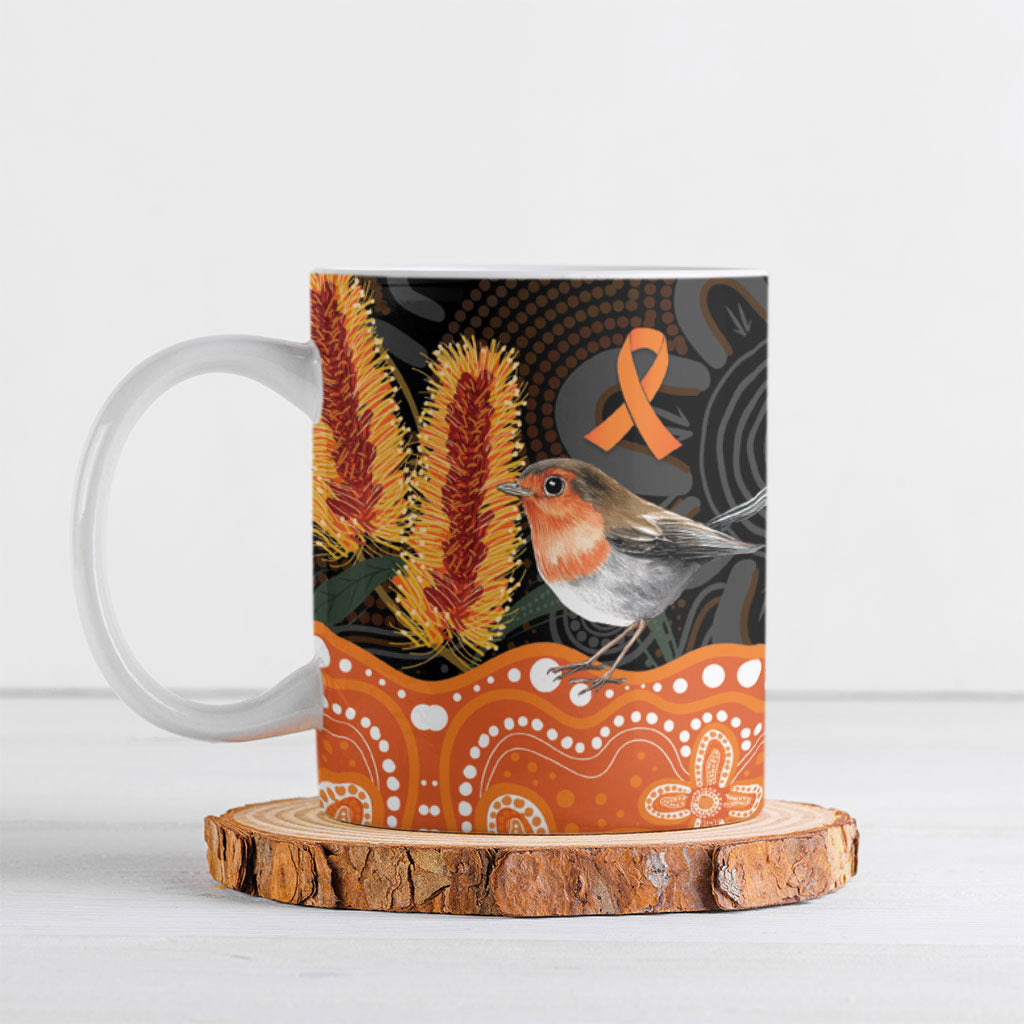 Australia Leukemia Support Ceramic Mug Flame Robin Bottlebrush Aboriginal Art