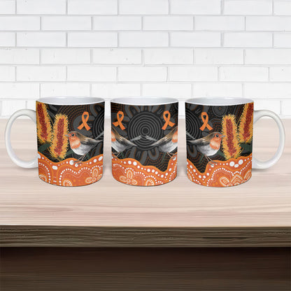 Australia Leukemia Support Ceramic Mug Flame Robin Bottlebrush Aboriginal Art