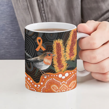 Australia Leukemia Support Ceramic Mug Flame Robin Bottlebrush Aboriginal Art