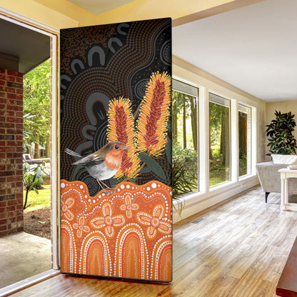 Australia Leukemia Support Door Cover Flame Robin Bottlebrush Aboriginal Art