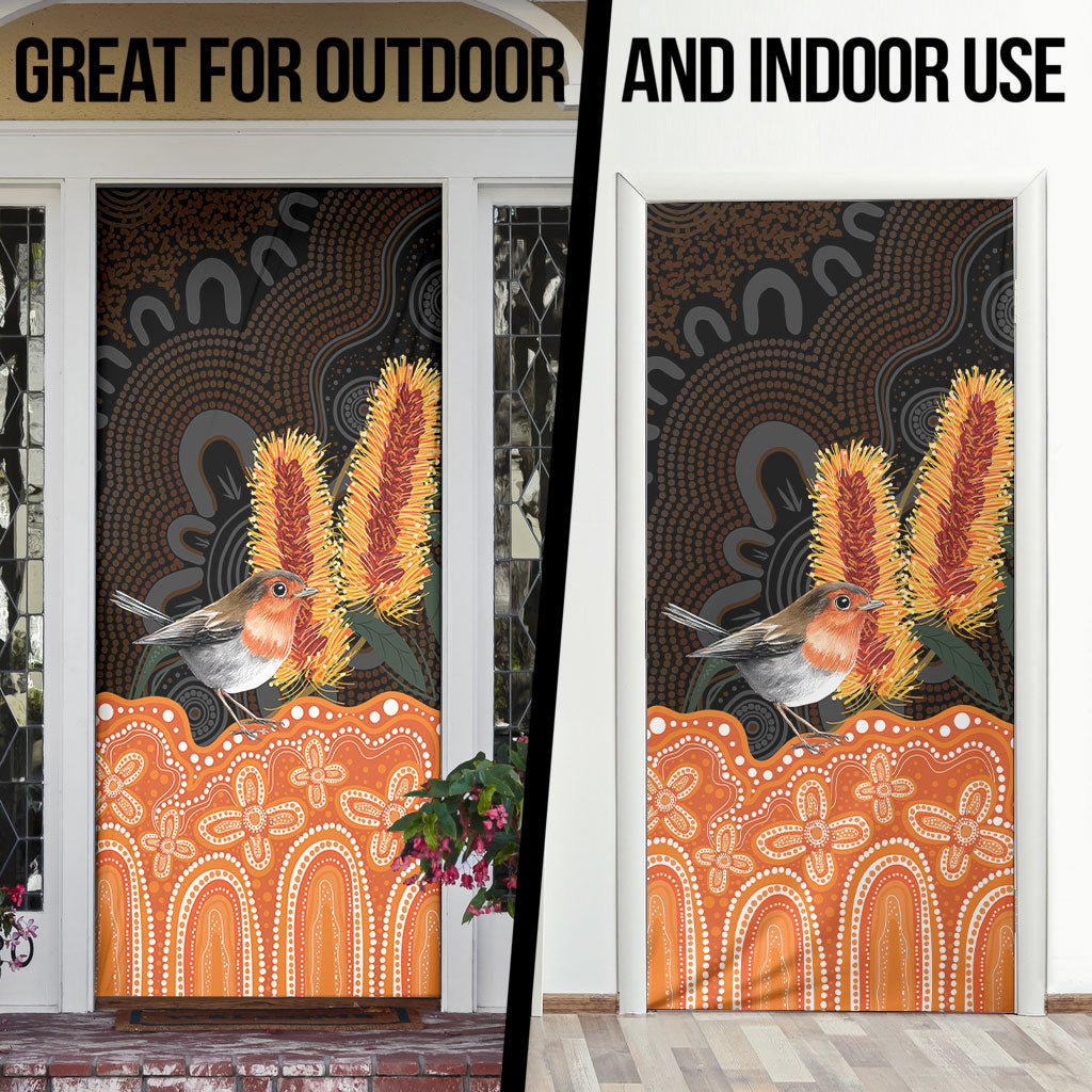 Australia Leukemia Support Door Cover Flame Robin Bottlebrush Aboriginal Art