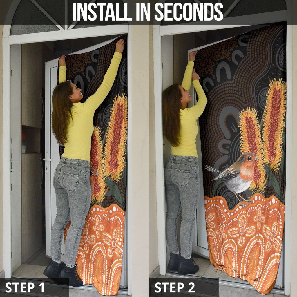 Australia Leukemia Support Door Cover Flame Robin Bottlebrush Aboriginal Art