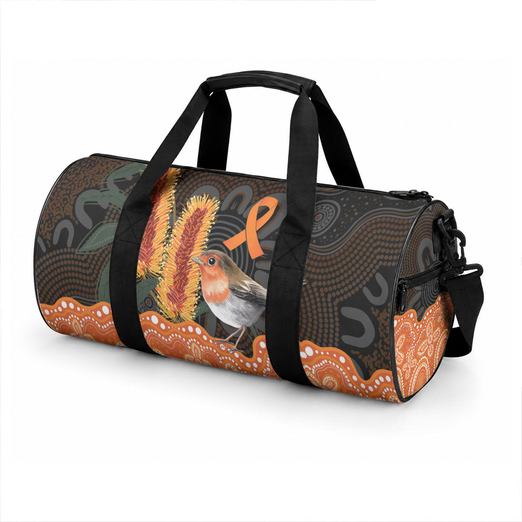 Australia Leukemia Support Duffle Bag Flame Robin Bottlebrush Aboriginal Art