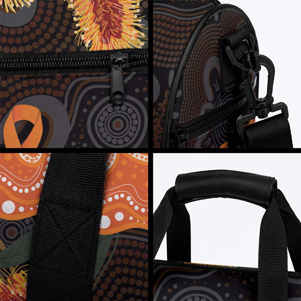 Australia Leukemia Support Duffle Bag Flame Robin Bottlebrush Aboriginal Art