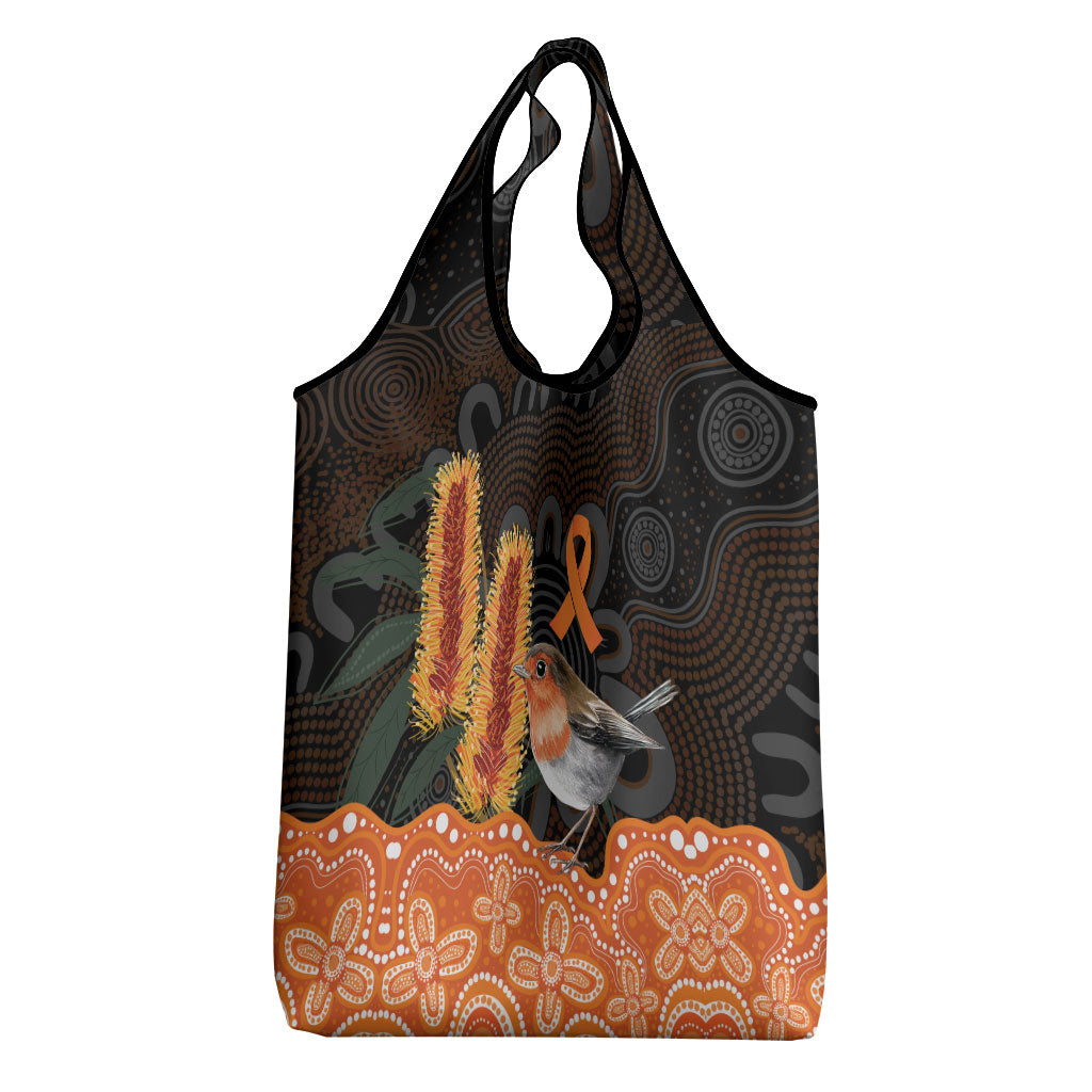Australia Leukemia Support Grocery Bag Flame Robin Bottlebrush Aboriginal Art