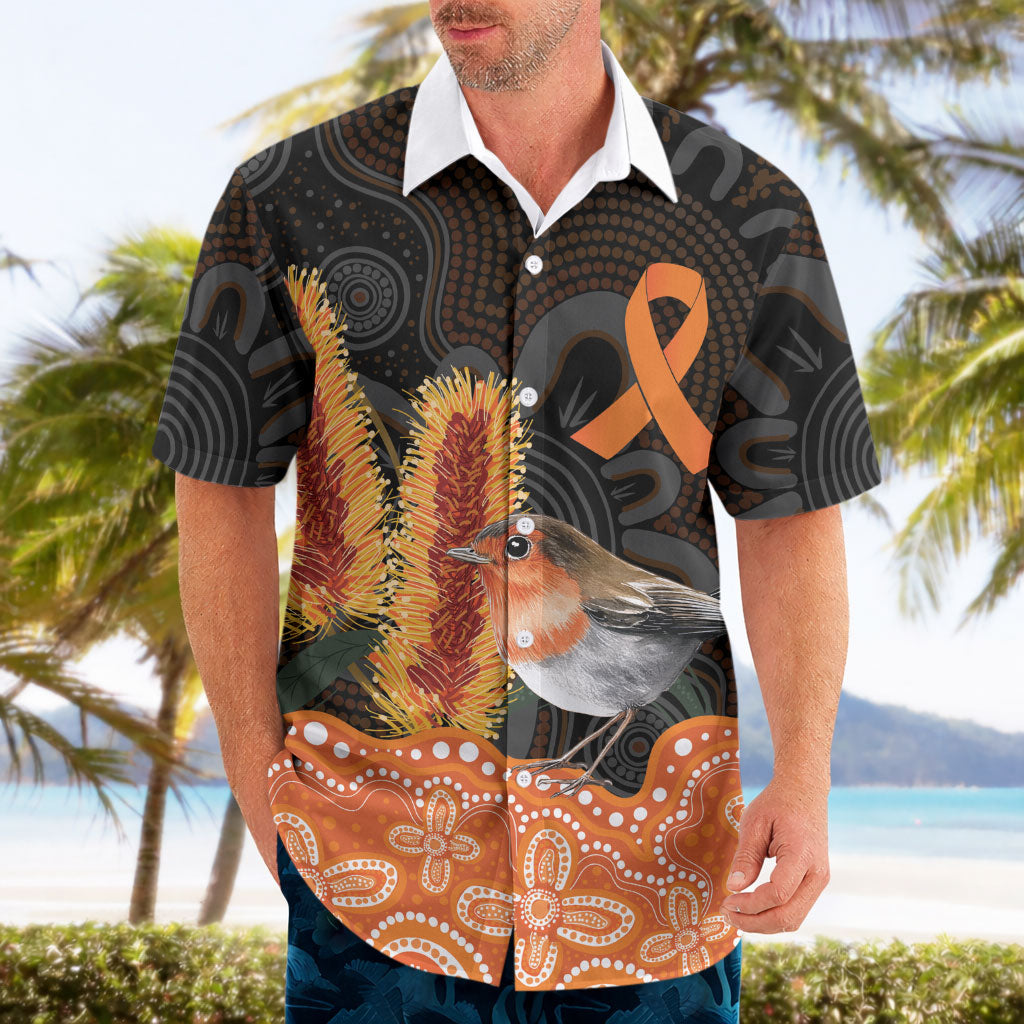 Australia Leukemia Support Hawaiian Shirt Flame Robin Bottlebrush Aboriginal Art