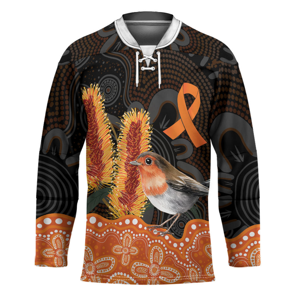 Australia Leukemia Support Hockey Jersey Flame Robin Bottlebrush Aboriginal Art