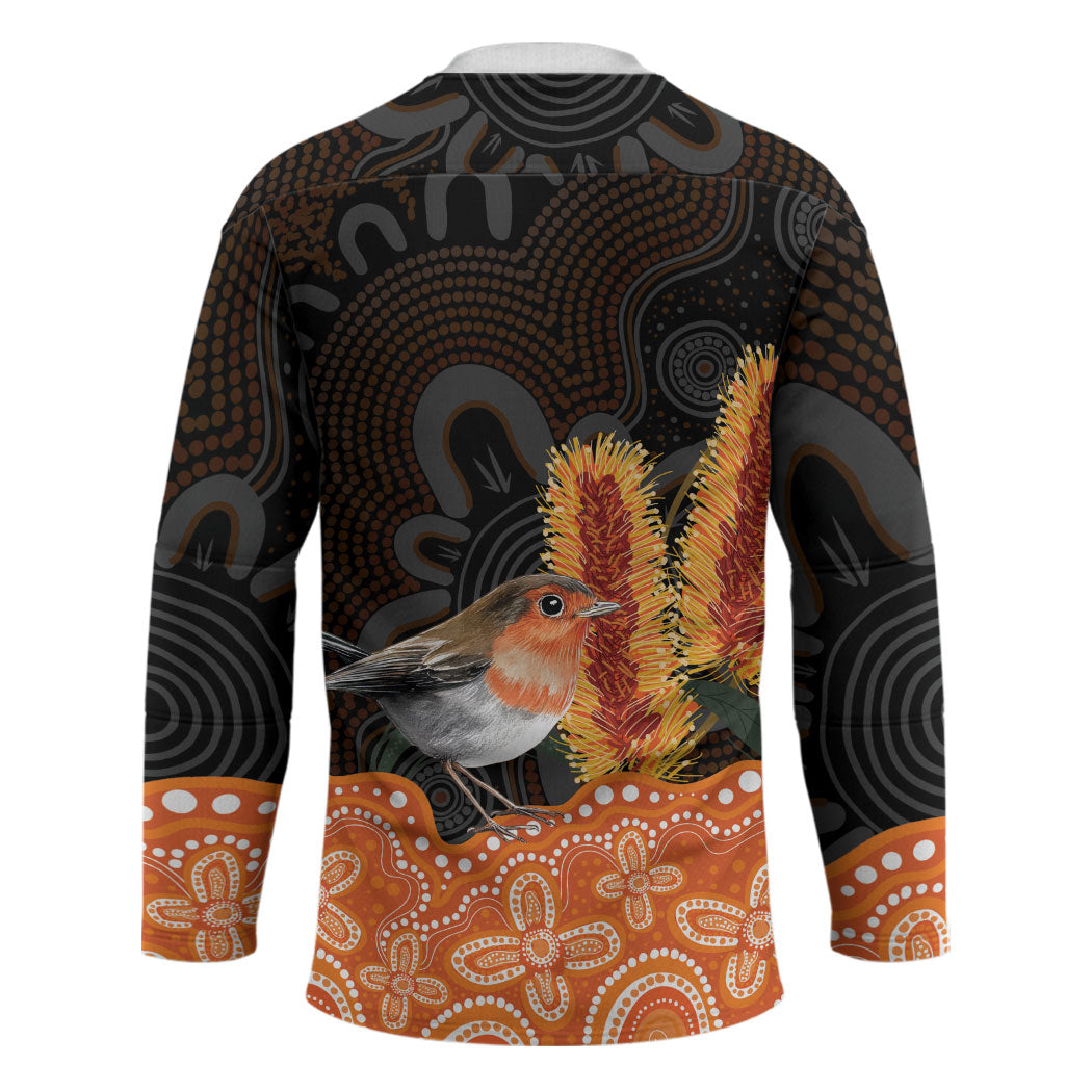Australia Leukemia Support Hockey Jersey Flame Robin Bottlebrush Aboriginal Art