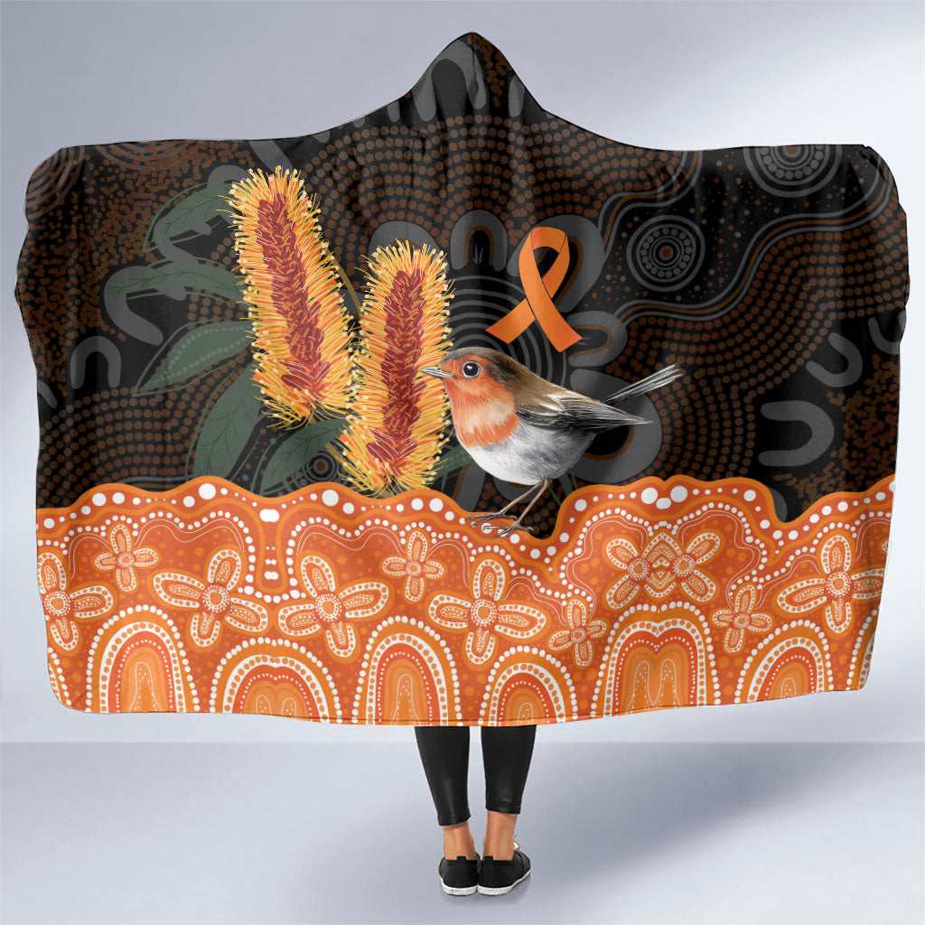 Australia Leukemia Support Hooded Blanket Flame Robin Bottlebrush Aboriginal Art