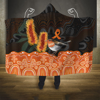 Australia Leukemia Support Hooded Blanket Flame Robin Bottlebrush Aboriginal Art