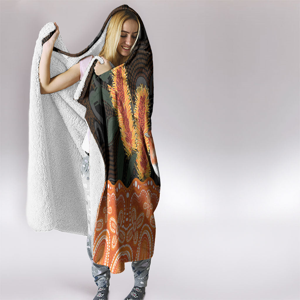Australia Leukemia Support Hooded Blanket Flame Robin Bottlebrush Aboriginal Art