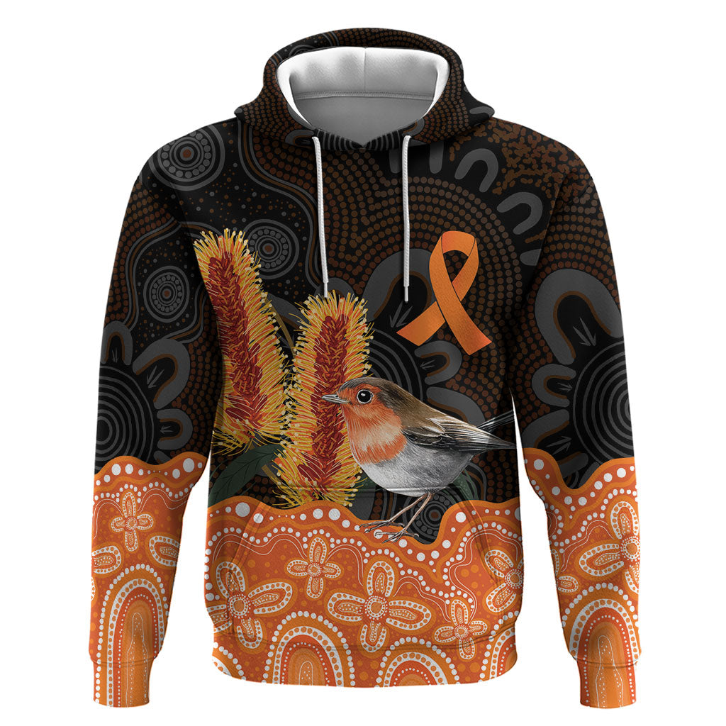 Australia Leukemia Support Hoodie Flame Robin Bottlebrush Aboriginal Art
