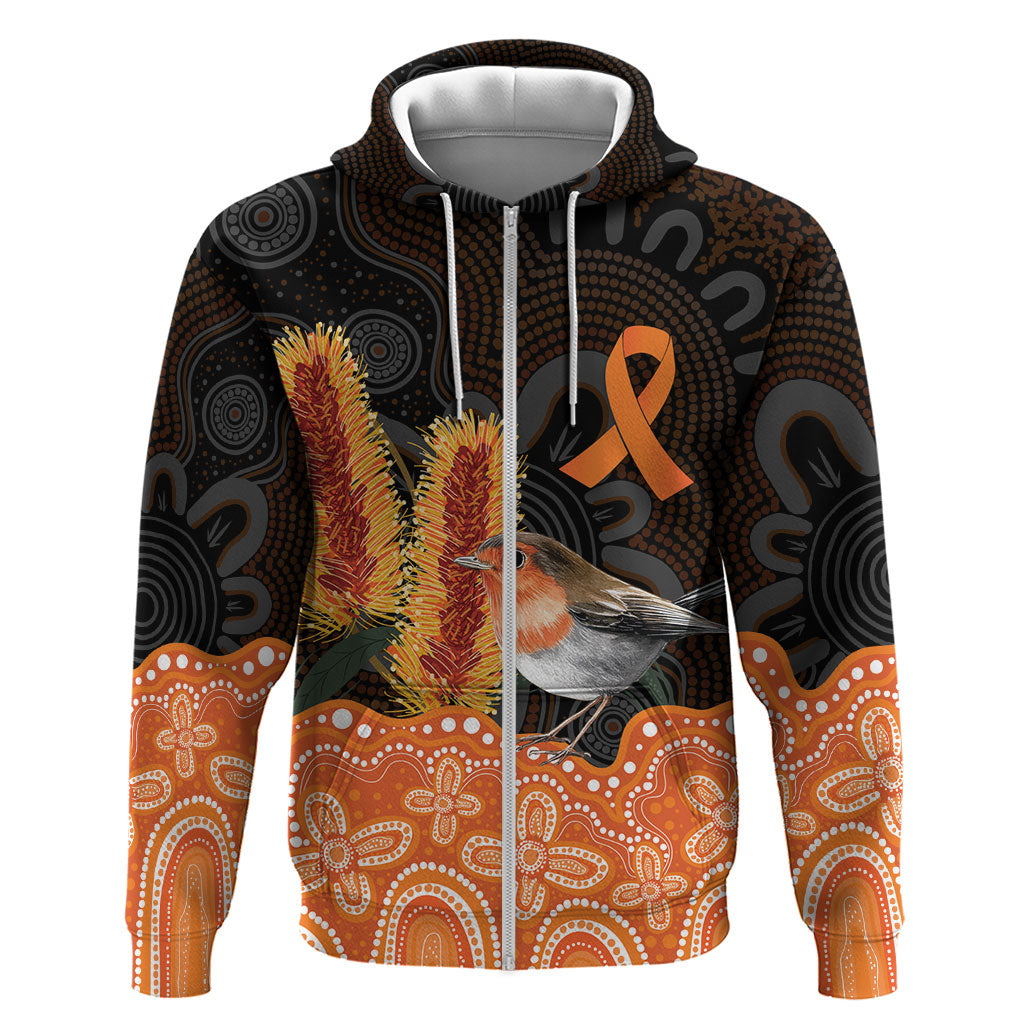 Australia Leukemia Support Hoodie Flame Robin Bottlebrush Aboriginal Art