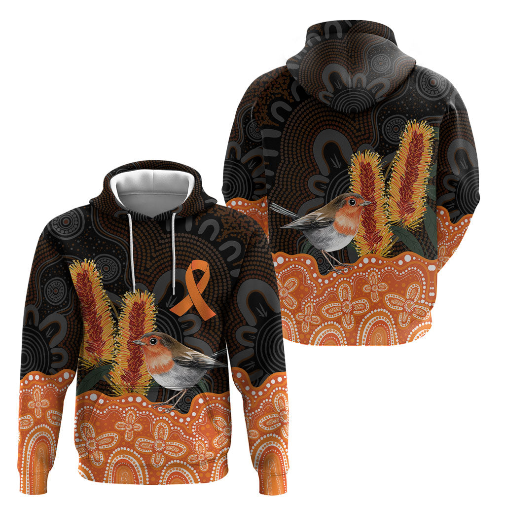 Australia Leukemia Support Hoodie Flame Robin Bottlebrush Aboriginal Art