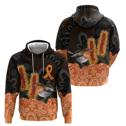 Australia Leukemia Support Hoodie Flame Robin Bottlebrush Aboriginal Art