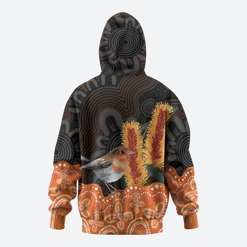 Australia Leukemia Support Hoodie Flame Robin Bottlebrush Aboriginal Art