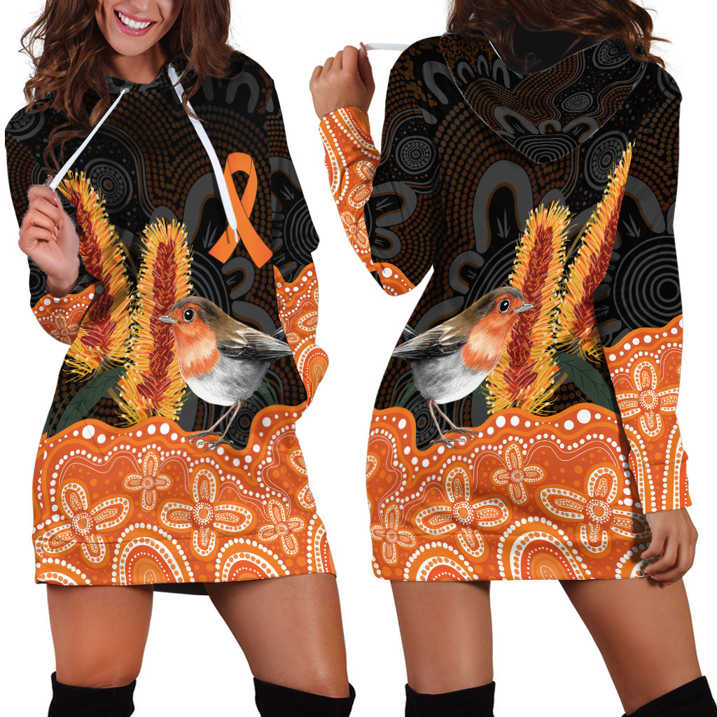 Australia Leukemia Support Hoodie Dress Flame Robin Bottlebrush Aboriginal Art