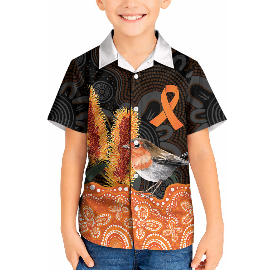 Australia Leukemia Support Kid Hawaiian Shirt Flame Robin Bottlebrush Aboriginal Art