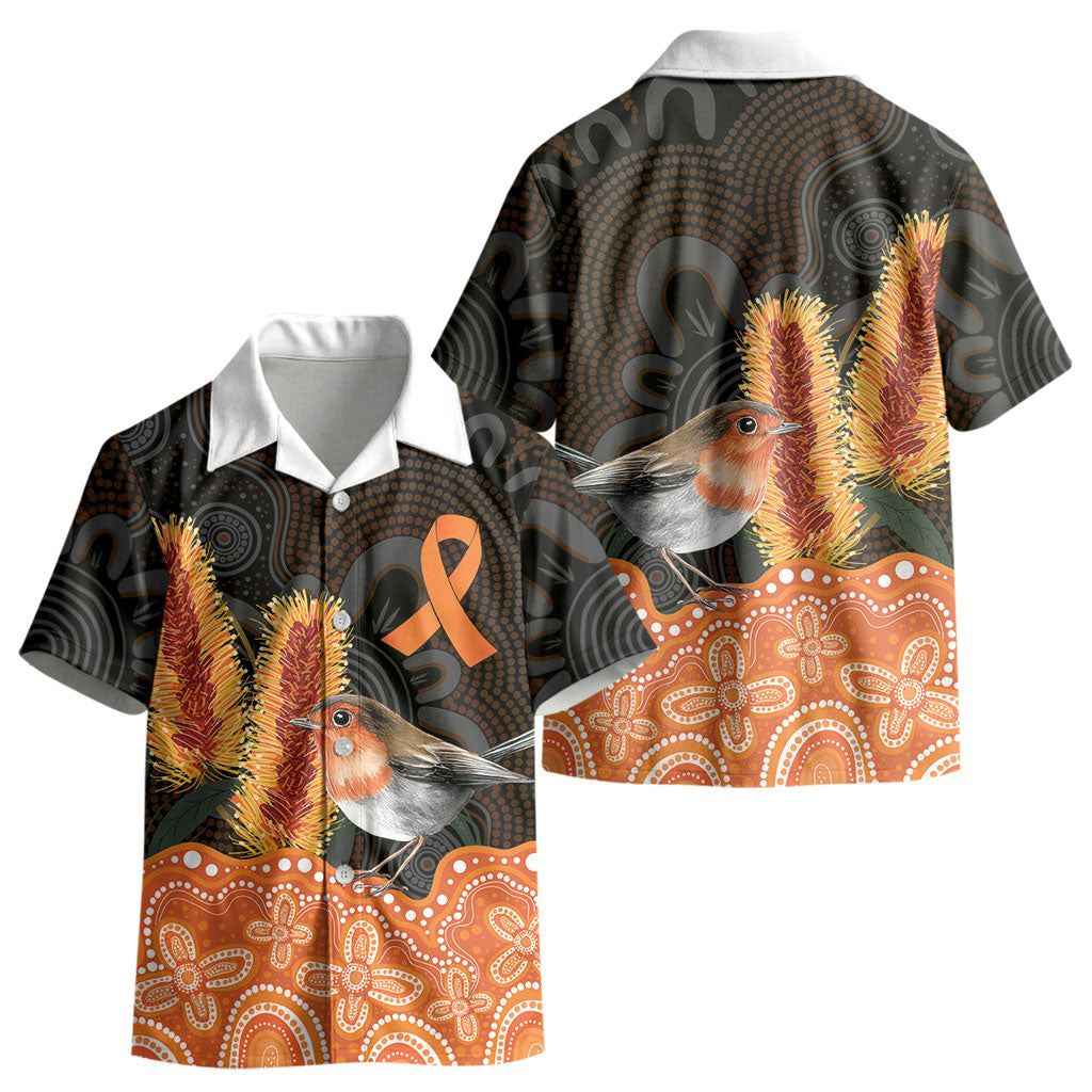 Australia Leukemia Support Kid Hawaiian Shirt Flame Robin Bottlebrush Aboriginal Art