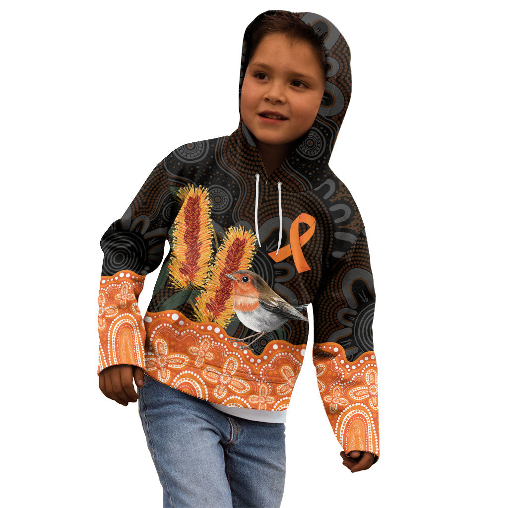 Australia Leukemia Support Kid Hoodie Flame Robin Bottlebrush Aboriginal Art