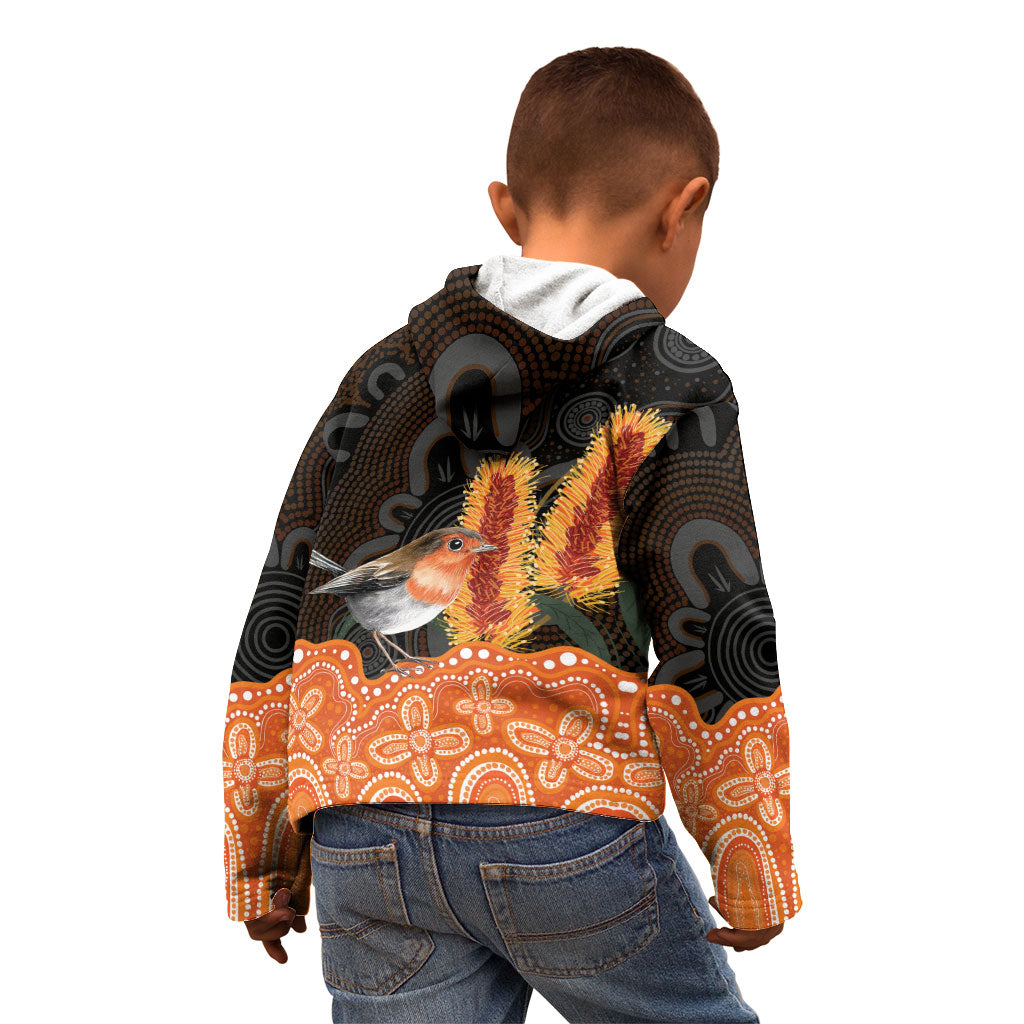 Australia Leukemia Support Kid Hoodie Flame Robin Bottlebrush Aboriginal Art