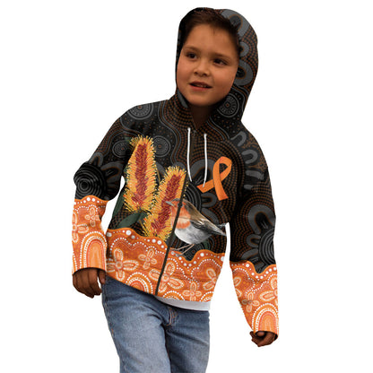 Australia Leukemia Support Kid Hoodie Flame Robin Bottlebrush Aboriginal Art
