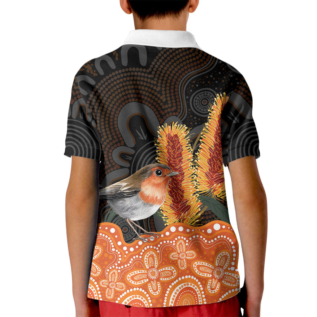 Australia Leukemia Support Kid Polo Shirt Flame Robin Bottlebrush Aboriginal Art
