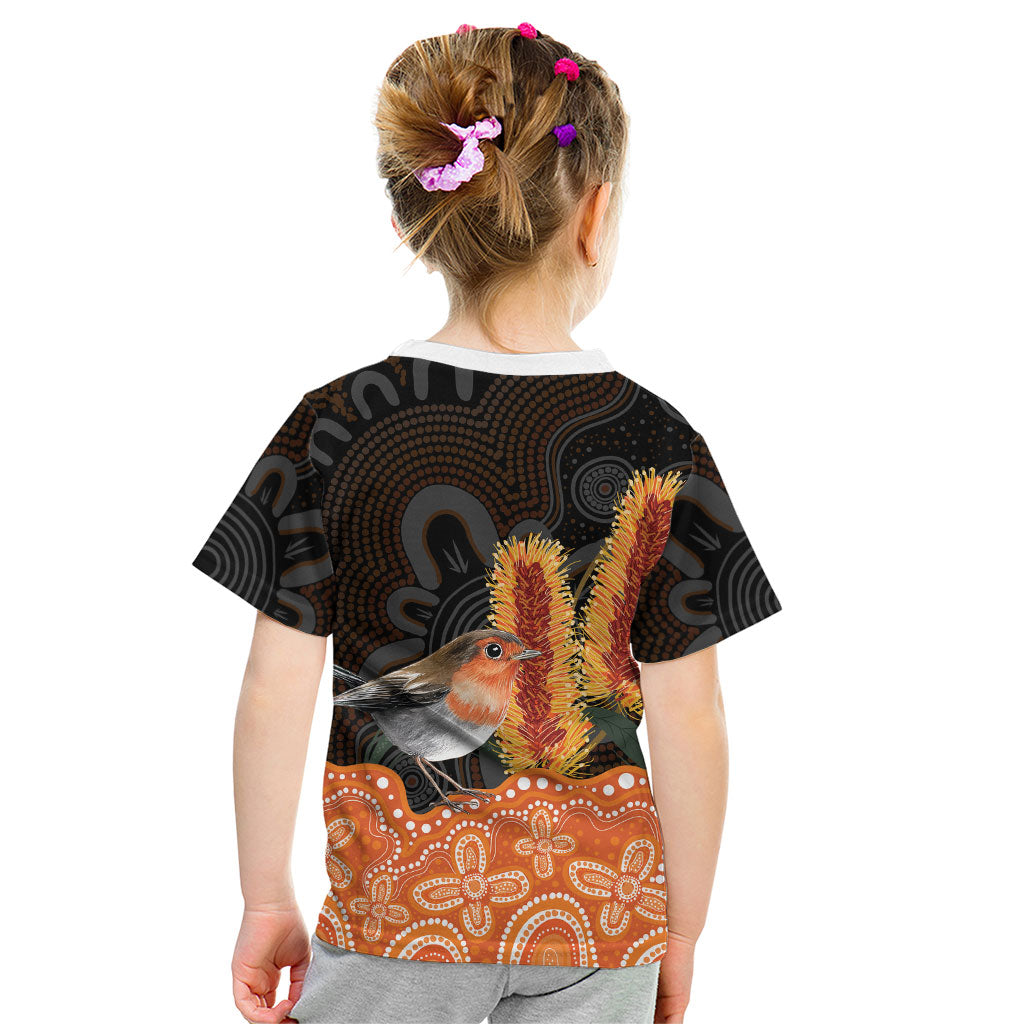 Australia Leukemia Support Kid T Shirt Flame Robin Bottlebrush Aboriginal Art