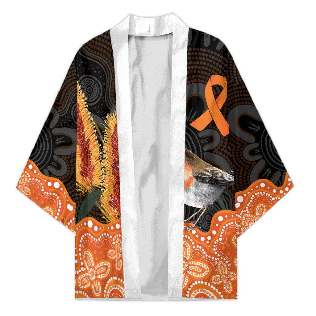 Australia Leukemia Support Kimono Flame Robin Bottlebrush Aboriginal Art
