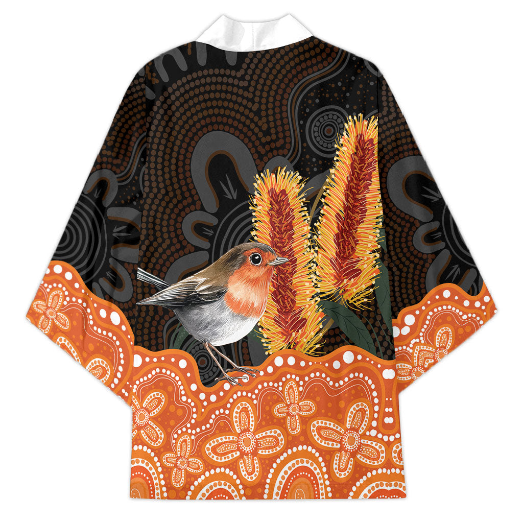 Australia Leukemia Support Kimono Flame Robin Bottlebrush Aboriginal Art