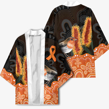Australia Leukemia Support Kimono Flame Robin Bottlebrush Aboriginal Art