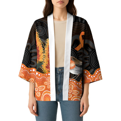 Australia Leukemia Support Kimono Flame Robin Bottlebrush Aboriginal Art