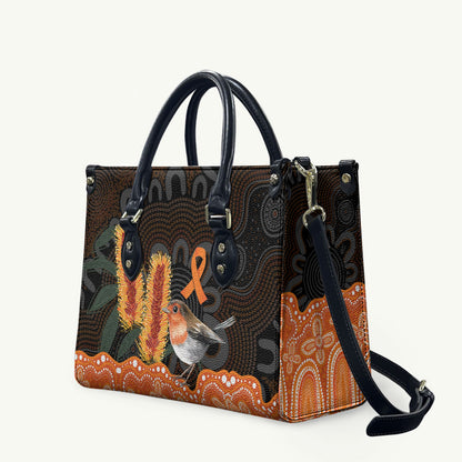 Australia Leukemia Support Leather Bag Flame Robin Bottlebrush Aboriginal Art