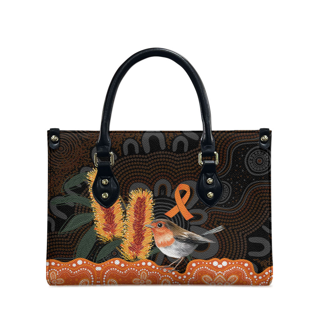 Australia Leukemia Support Leather Bag Flame Robin Bottlebrush Aboriginal Art