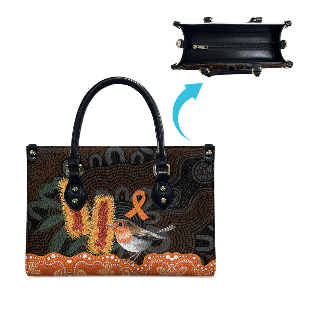 Australia Leukemia Support Leather Bag Flame Robin Bottlebrush Aboriginal Art