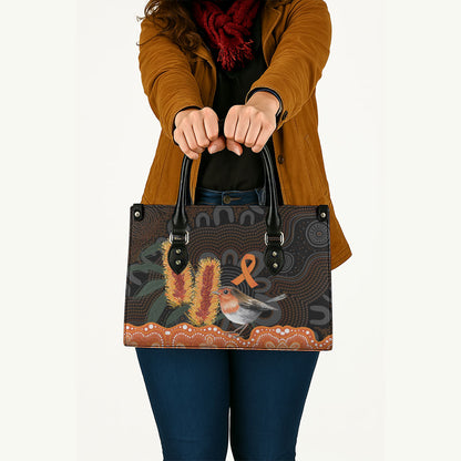 Australia Leukemia Support Leather Bag Flame Robin Bottlebrush Aboriginal Art
