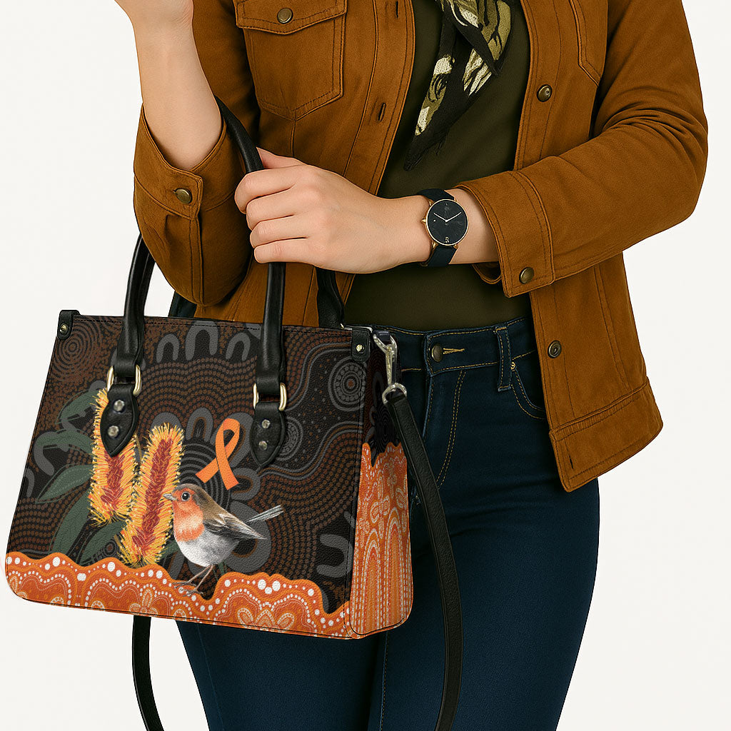 Australia Leukemia Support Leather Bag Flame Robin Bottlebrush Aboriginal Art