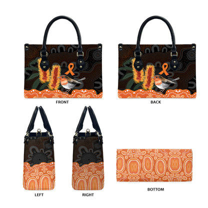 Australia Leukemia Support Leather Bag Flame Robin Bottlebrush Aboriginal Art