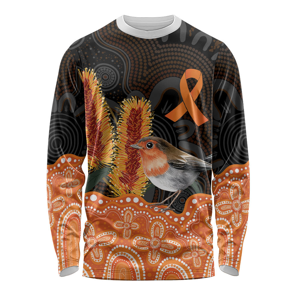 Australia Leukemia Support Long Sleeve Shirt Flame Robin Bottlebrush Aboriginal Art