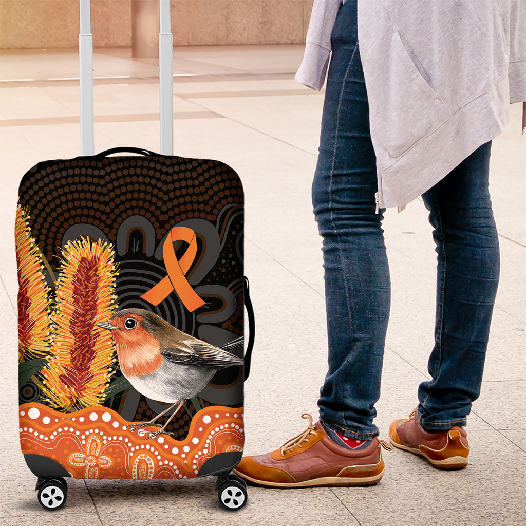 Australia Leukemia Support Luggage Cover Flame Robin Bottlebrush Aboriginal Art