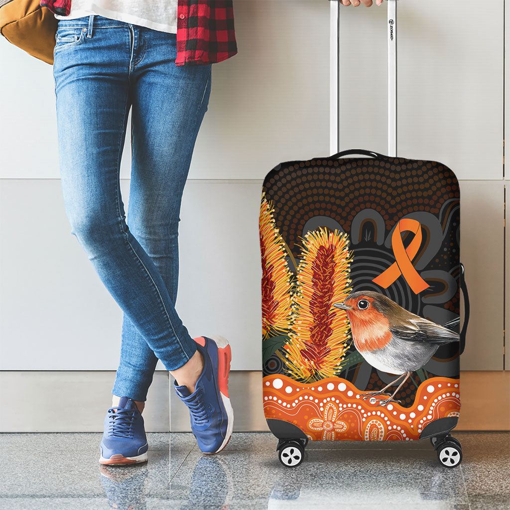 Australia Leukemia Support Luggage Cover Flame Robin Bottlebrush Aboriginal Art