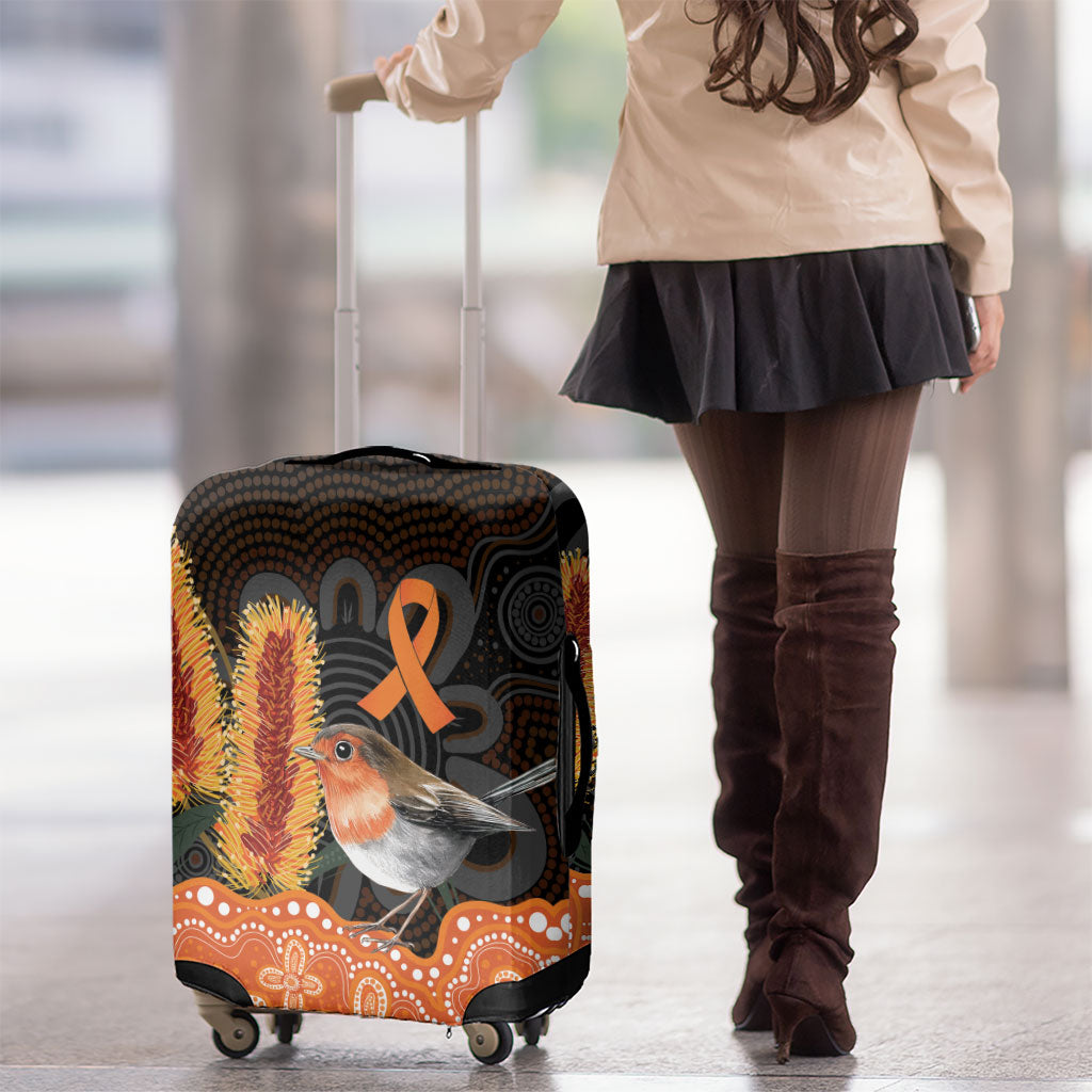 Australia Leukemia Support Luggage Cover Flame Robin Bottlebrush Aboriginal Art