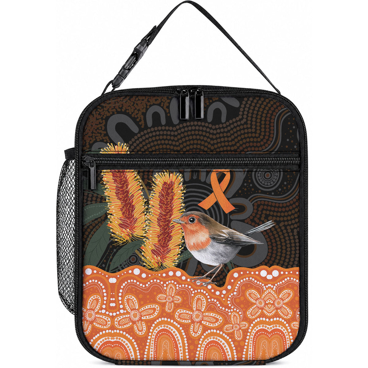 Australia Leukemia Support Lunch Bag Flame Robin Bottlebrush Aboriginal Art